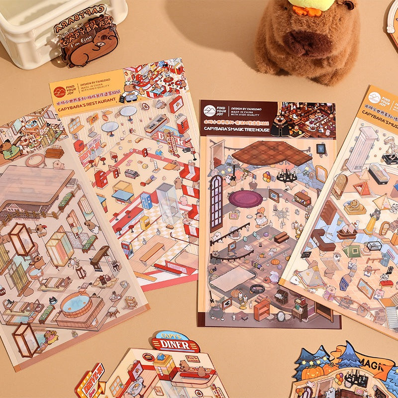Capybara Sticker Scene Capybara Restaurant & Magic Treehouse Scene Sticker Landscape Stickers ...