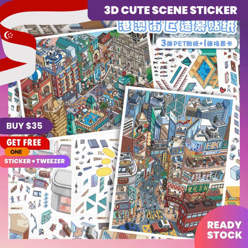 KW 3D Cute Scene Sticker Big A4 Size for Gift Scrapbook Journal Nostal ...